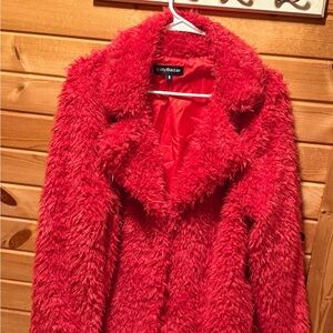 Women's Red Faux Fur Coat